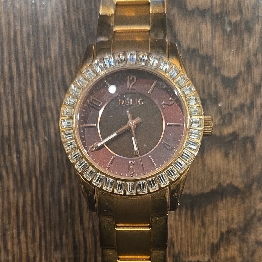 Relic Gold Watch with Crystal Bezel